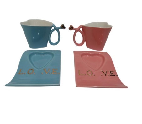 Heart Shape Cups / Mugs with Heart Plate Couple Mug - Colored