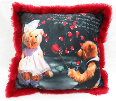 Square Red Pillow Love You Pillow With Teddy [15 x 15 inches]