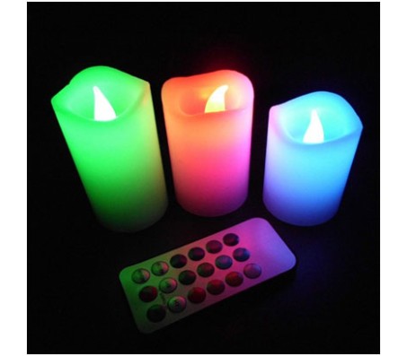 12 Color Changing Set of 3 LED Wax Candles With Remote 