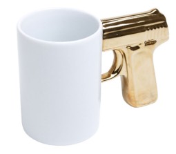 White Gold Handle Gun Mug