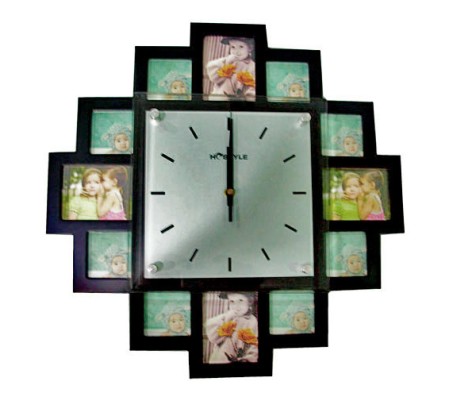 Black Wall Clock With 12 Photo Option