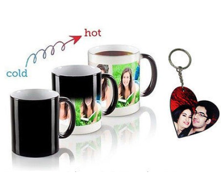 Personalized Magic Mug With Heart Shape Wooden Keychain