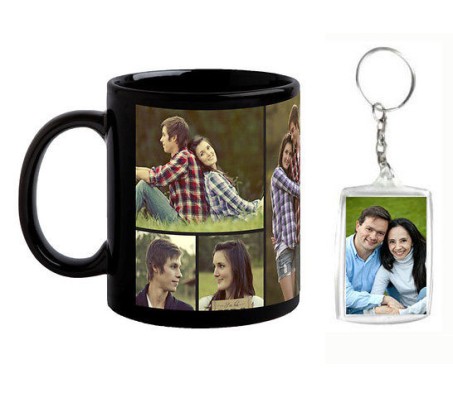 Personalized Black Coffee Mug With Free 2 Side Acrylic Keychain