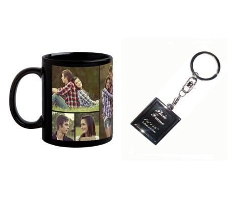 Personalized Black Coffee Mug With Metal Keychain