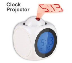 Talking Digital Alarm Clock With LED Projector Square Shape White