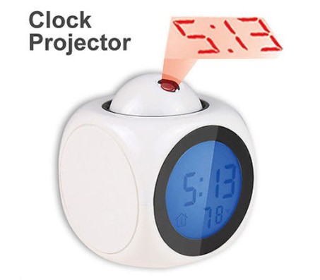 Talking Digital Alarm Clock With LED Projector Square Shape White