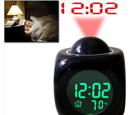 Talking Digital Alarm Clock With LED Projector Square Shape Black