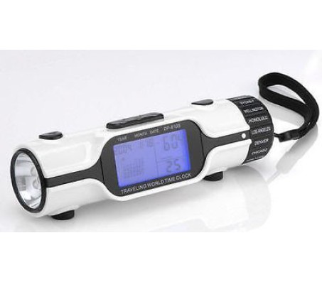 Pocket Size World Time Alarm Clock With Calendar Temp. & Led Torch