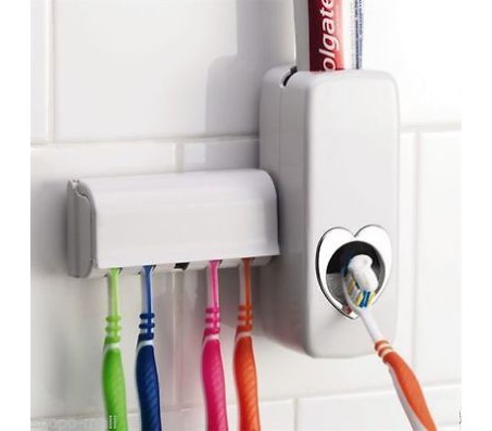 Automatic Toothpaste Dispenser & 5 Toothbrush Holder