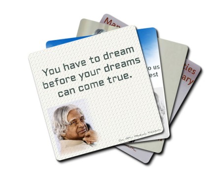 "Set of 4" Dr.  APJ Abdul Kalam Coaster with Quote