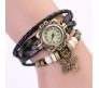 Vintage Retro Beaded Bracelet Leather Women Wrist Watch With Butterfly Black