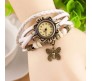 Vintage Retro Beaded Bracelet Leather Women Wrist Watch With Butterfly White