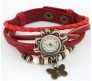 Vintage Retro Beaded Bracelet Leather Women Wrist Watch With Butterfly Red
