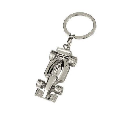 Silver Metallic Formula One Car Shape Keychain