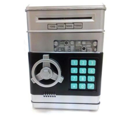 Money Bank For Coins and Notes ATM Piggy Bank Silver Black