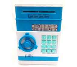Money Bank For Coins and Notes ATM Piggy Bank Blue White