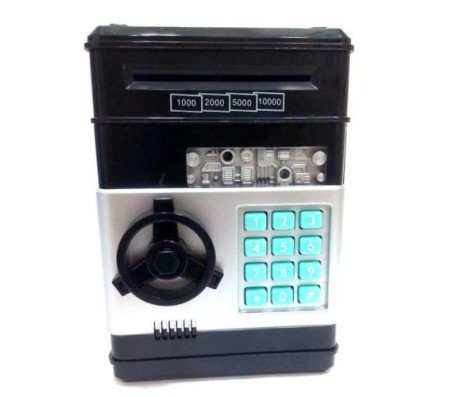 Money Bank For Coins and Notes ATM Piggy Bank Black Silver