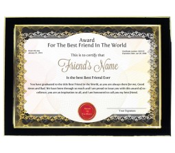 Personalized Award Certificate For Worlds Best Friend With Frame