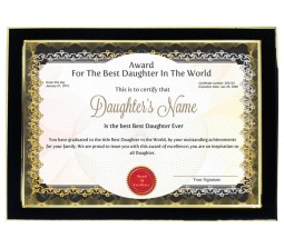 Personalized Award Certificate For Worlds Best Daughter With Frame