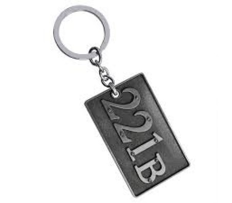 RV Mart Sherlock Holmes 221B double sided 3D Metal Keychain Grey detective Logo Key Chain