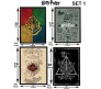 Harry Potter Set of 4 Crest Icons/Typography Marauders Map and Deathly Hallow Poster by Happy GiftMart Licensed by WB