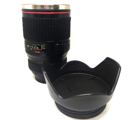 Stainless Steel Inside Camera Lens Coffee Mug Cup With Cookie Holder