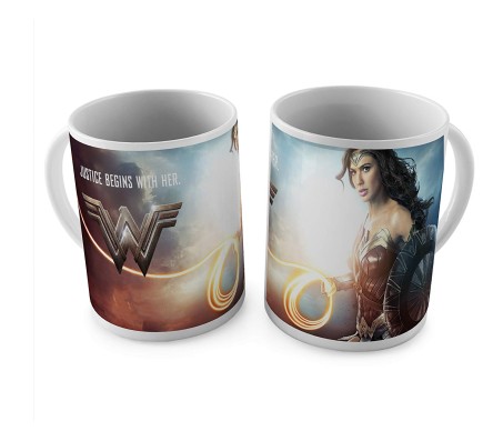 WB Official Licensed Justice League Wonder Woman "Justice Begin With Her" Ceramic Coffee Mug 1 QTY - Birthday Gift Idea