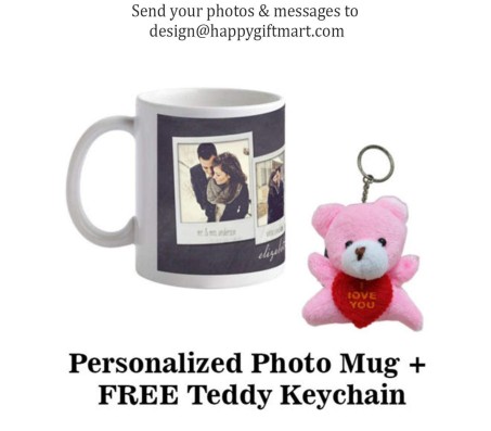 Personalized Collage Mug With Your Photos & Messages With Free Teddy Keychain