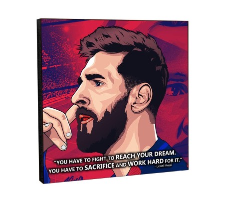 Lionel Messi Reach Your Dream Motivational Inpirational Quote Pop Art Wooden Frame Poster