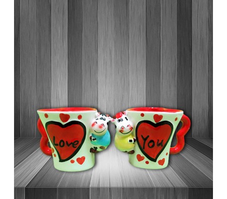 Love You Couples Mugs with Heart Handle Romantic Gift	