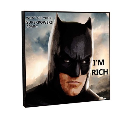 WB Official Batman I M Rich Funny Quote Pop Art Wooden Frame Poster
