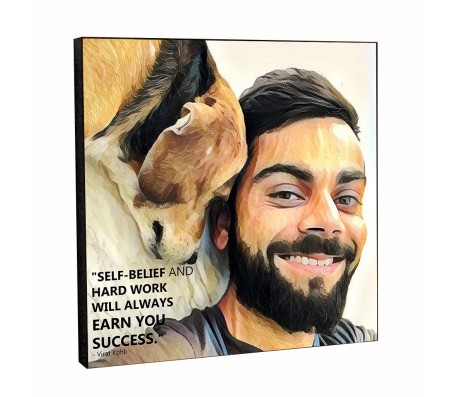 Virat Kohli Self Belief and Hard Work Motivational Inpirational Quote Pop Art Wooden Frame Poster 