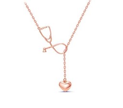 Doctor Stethoscope Heart Pendant Necklace for Women (Rose Gold)
