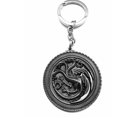 Game of Thrones Targaryen Three HeadedDragon Big Circular Keychain (Silver)