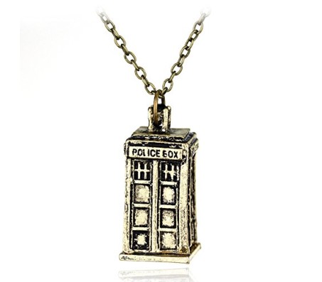 Doctor Who Golden Tardis Box Police Bronze Vintage Chain Necklace Pendant for Men Women's Jewelry