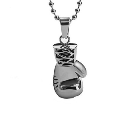 Stainless Steel Silver Creed Rocky Movie Rocky Balboa Boxing Glove Pendant Necklace Chain for Men and Women