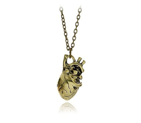 Antique Gold Plated Anatomical 3D Human Heart Organ Anatomy Pendant with Free 18" Necklace Chain