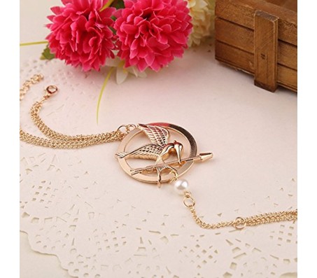 Hunger Games Mocking Jay and Pearl Finger Chain Ring Bracelet For Woman and Girls