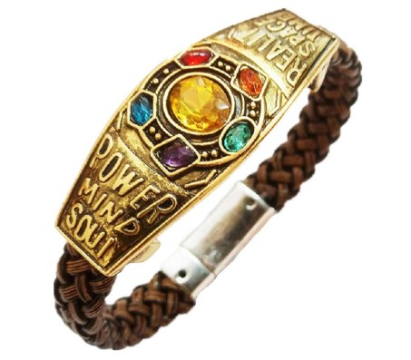 Marvel Avengers Infinity War Endgame Thanos 6 Gauntlet Power Stones Leather Bracelet for Boys and Men