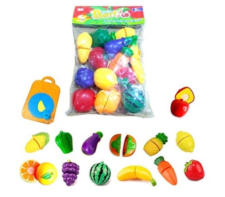 15 Pcs Fruit and Vegetables Cutting Play Toy Chopping Cutter Set Realistic Slice able