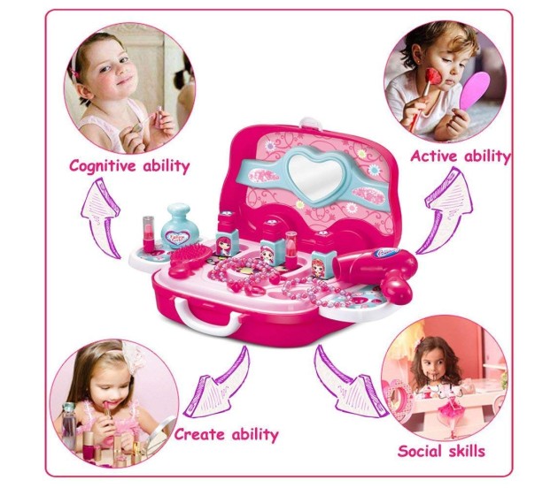 Kids Pretend Play Make Up Case And Cosmetic Set, Durable Beauty Kit Hair  Salon with 19 Pcs Makeup Accessories for Children Girls 
