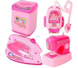 4 in 1 Battery Operated Pink Household Home Appliances Kitchen Pretend Play Sets Toys for Girls