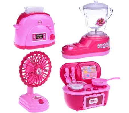 4 in 1 Battery Operated Pink Household Home Appliances Kitchen Pretent Play Sets Toys for Girls