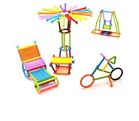 125 Stick Straw Colourful Educational Do it Yourself Learning Toy Building Block Puzzle Kit (Multicolour)
