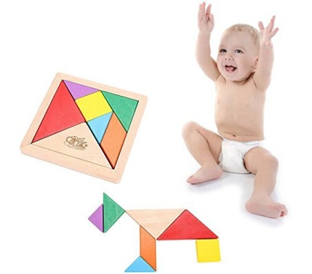 Wooden Tangram 7 Piece Puzzle Square I.Q. Development Game Brain Teaser Intelligent Blocks Educational Toy Good Gift for Kids