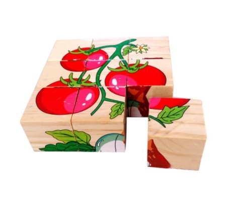 9 Piece Colorful Wooden Block Picture Puzzle For Toddlers And Small Children (Vegetable Theme)