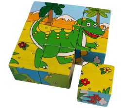 9 Piece Colorful Wooden Block Picture Puzzle For Toddlers And Small Children (Dinosaur Theme)