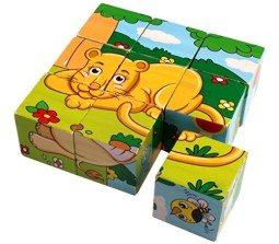 9 Piece Colorful Wooden Block Picture Puzzle For Toddlers And Small Children (Animal Theme)