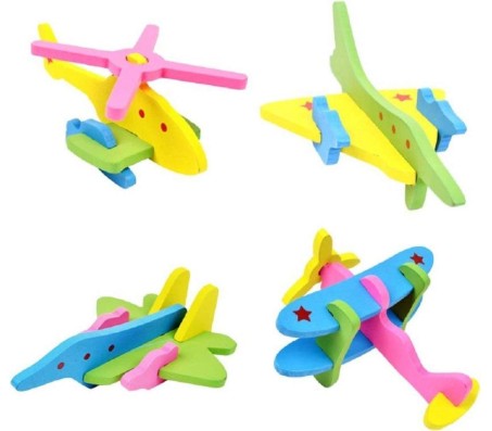 DIY 3D Wooden Puzzle Plane Helicopter Combination Blocks Educational Toy - 22 Pieces Set of 4