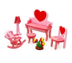 DIY 3D Wooden Furniture Dressing Table Set Educational 3D Woodcraft Puzzle Model Toy for Kids